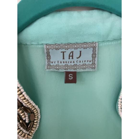 Sabrina Crippa Taj Blue Turquoise Silk Beaded Embroidered Cover Up Sheer Top Sm - Picture 3 of 10